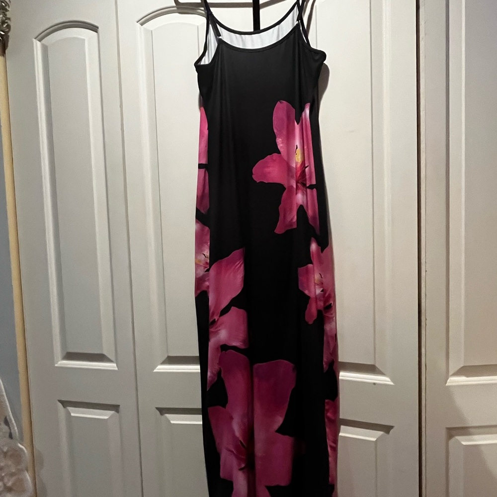 SHEIN Black Maxi Dress with Pink Floral Design